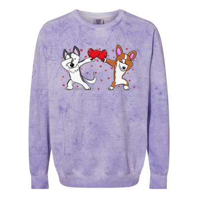 Dabbing Husky Corgi Heart Valentines Day Colorblast Crewneck Sweatshirt