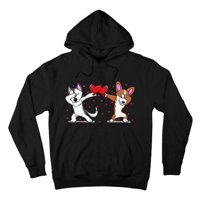 Dabbing Husky Corgi Heart Valentines Day Hoodie