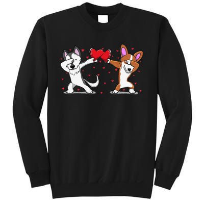 Dabbing Husky Corgi Heart Valentines Day Sweatshirt