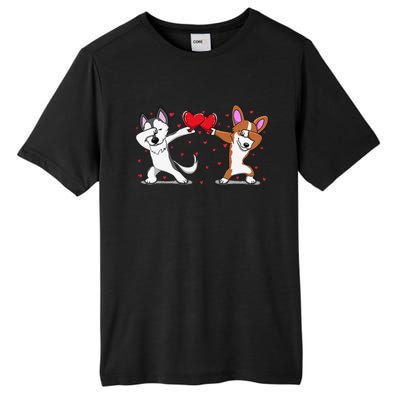 Dabbing Husky Corgi Heart Valentines Day Tall Fusion ChromaSoft Performance T-Shirt