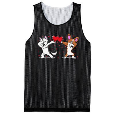 Dabbing Husky Corgi Heart Valentines Day Mesh Reversible Basketball Jersey Tank