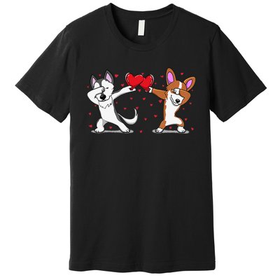 Dabbing Husky Corgi Heart Valentines Day Premium T-Shirt