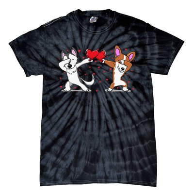 Dabbing Husky Corgi Heart Valentines Day Tie-Dye T-Shirt