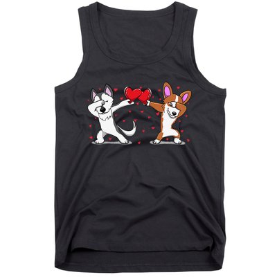 Dabbing Husky Corgi Heart Valentines Day Tank Top