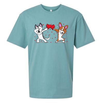 Dabbing Husky Corgi Heart Valentines Day Sueded Cloud Jersey T-Shirt