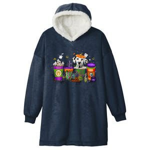 Dalmatian Halloween Coffee Funny Gift Pumpkin Spice Late Iced Gift Hooded Wearable Blanket