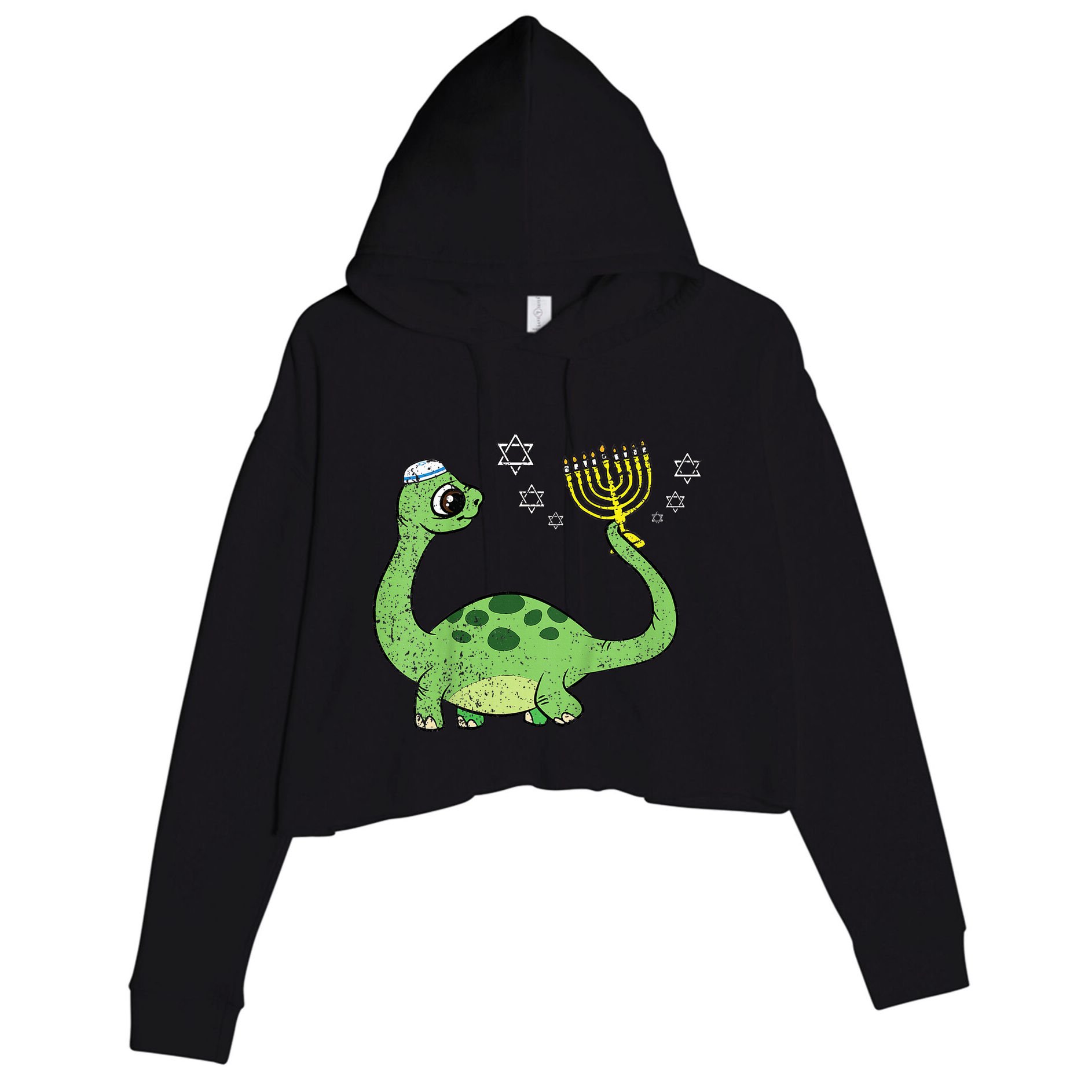 Dinosaur Hanukkah Chanukah Jewish Holiday Star Of David  Crop Fleece Hoodie