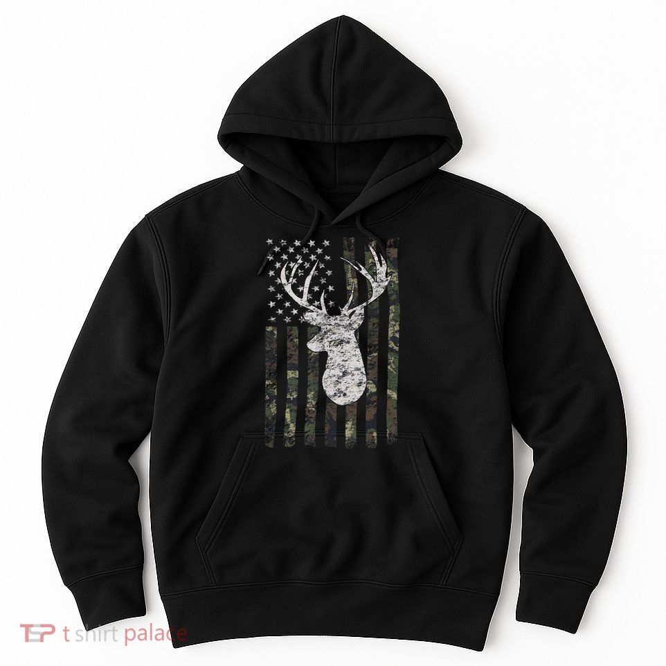 Deer Hunting Camo American Flag Hoodie