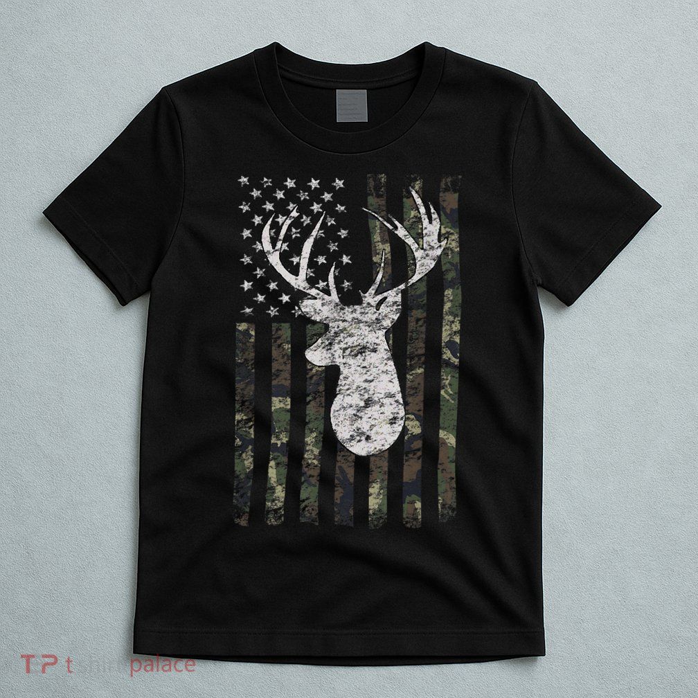 Deer Hunting Camo American Flag T-Shirt