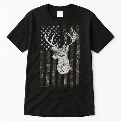 Deer Hunting Camo American Flag Tall T-Shirt
