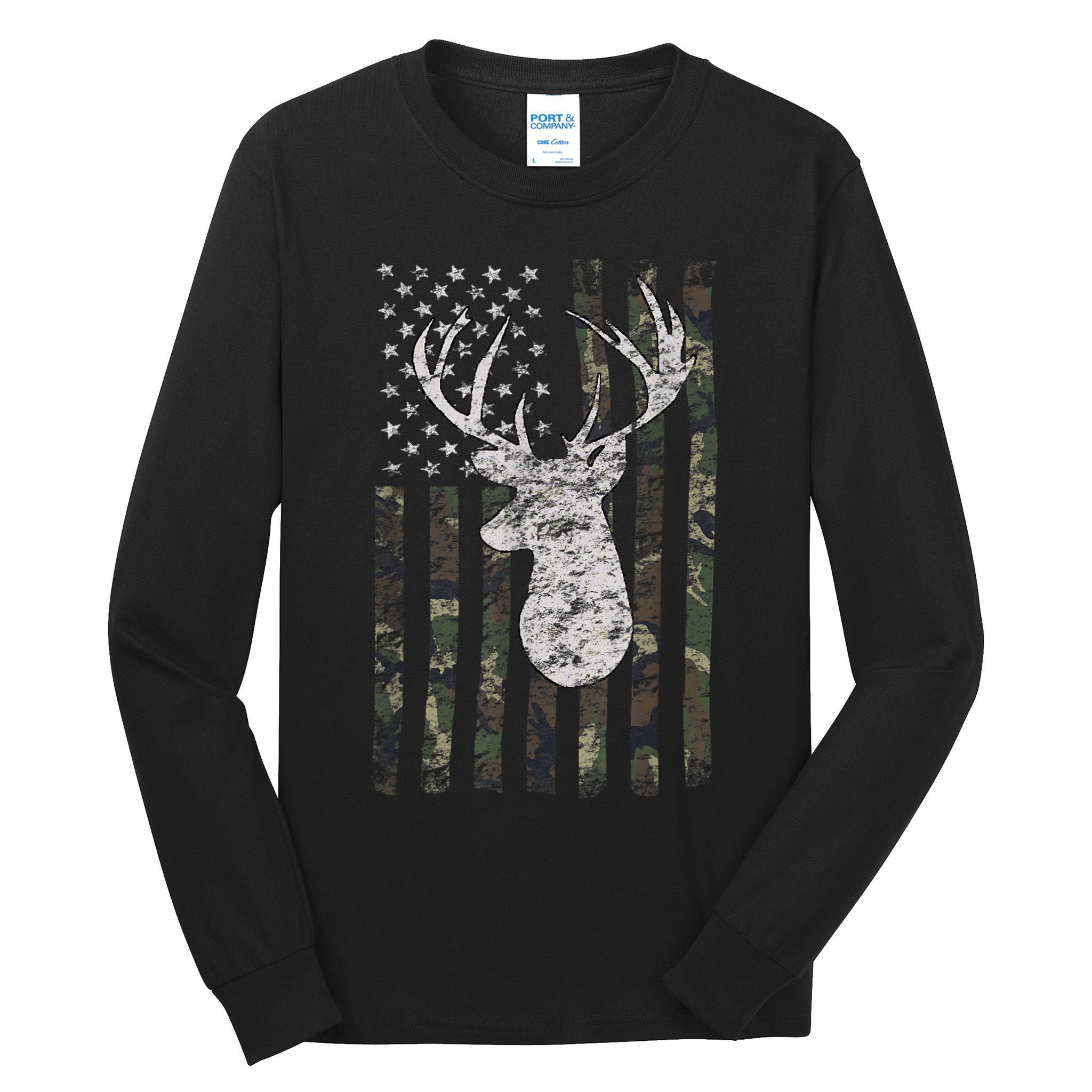 Deer Hunting Camo American Flag Tall Long Sleeve T-Shirt