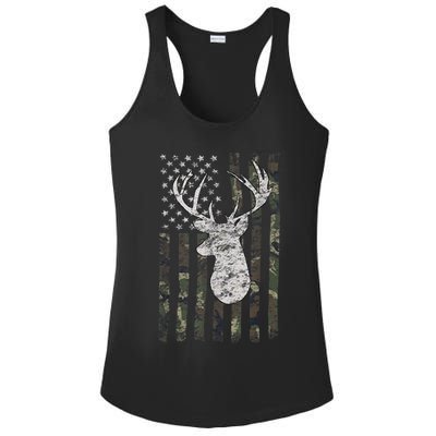Deer Hunting Camo American Flag Ladies PosiCharge Competitor Racerback Tank