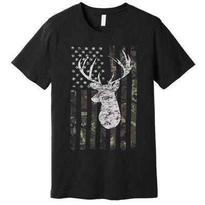 Deer Hunting Camo American Flag Premium T-Shirt