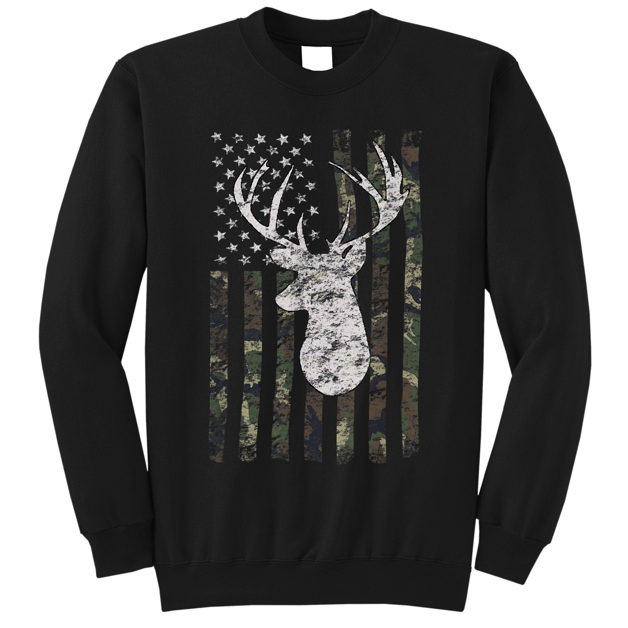 Deer Hunting Camo American Flag Tall Sweatshirt