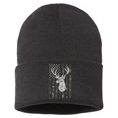 Deer Hunting Camo American Flag Sustainable Knit Beanie