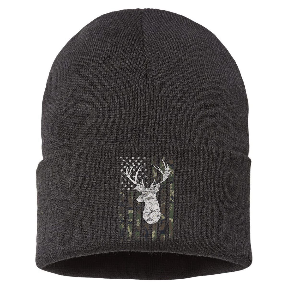 Deer Hunting Camo American Flag Sustainable Knit Beanie