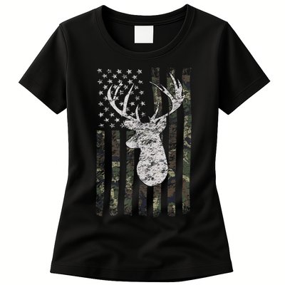 Deer Hunting Camo American Flag Womens T-Shirt
