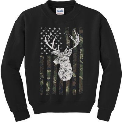 Deer Hunting Camo American Flag Kids Sweatshirt