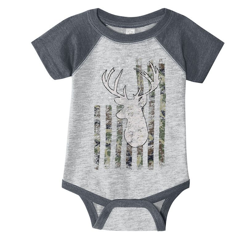 Deer Hunting Camo American Flag Infant Baby Jersey Bodysuit