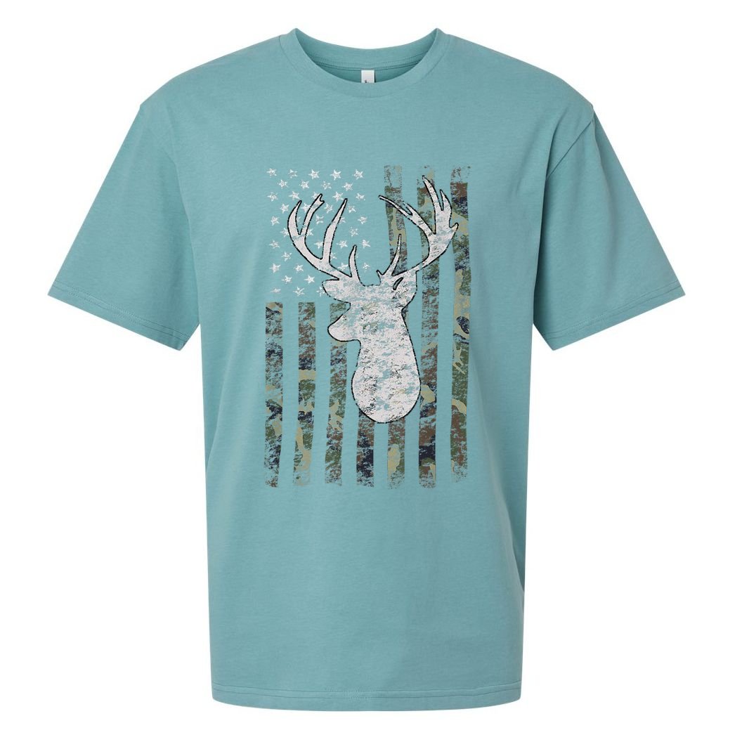 Deer Hunting Camo American Flag Sueded Cloud Jersey T-Shirt