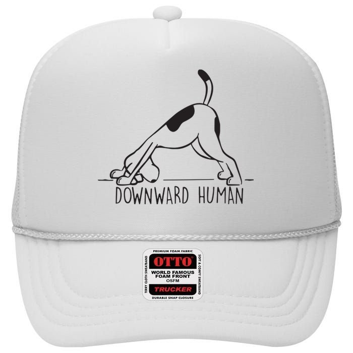 Downward Human Cute Puppy Yoga Dog Yoga Funnny Yoga High Crown Mesh Back Trucker Hat