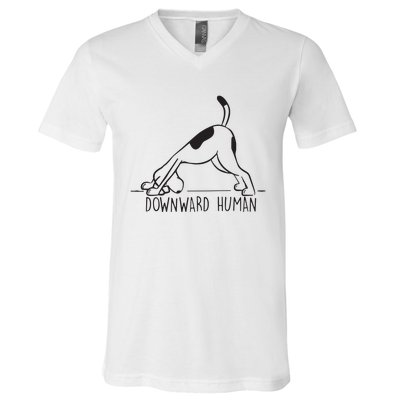 Downward Human Cute Puppy Yoga Dog Yoga Funnny Yoga V-Neck T-Shirt