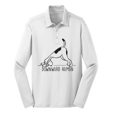 Downward Human Cute Puppy Yoga Dog Yoga Funnny Yoga Silk Touch Performance Long Sleeve Polo