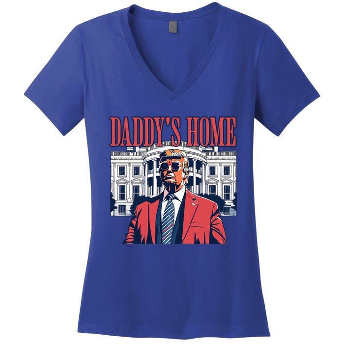 Daddys Home Cool Gift White House Trump 2024 Meaningful Gift Women's V-Neck T-Shirt