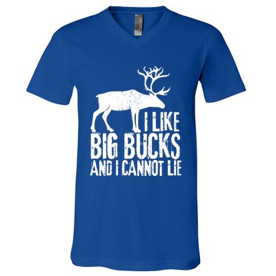 Distressed Hunting Cute Gift I Like Big Bucks And I Cannot Lie Meaningful Gift V-Neck T-Shirt