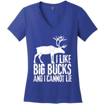 Distressed Hunting Cute Gift I Like Big Bucks And I Cannot Lie Meaningful Gift Women's V-Neck T-Shirt