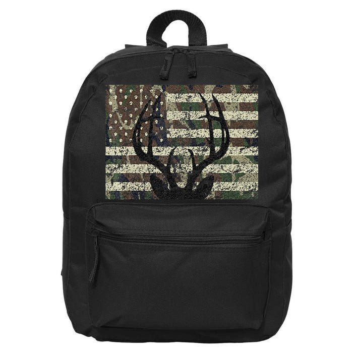 Deer Hunting Camo American Flag Buck Antlers Hunter Country 16 in Basic Backpack
