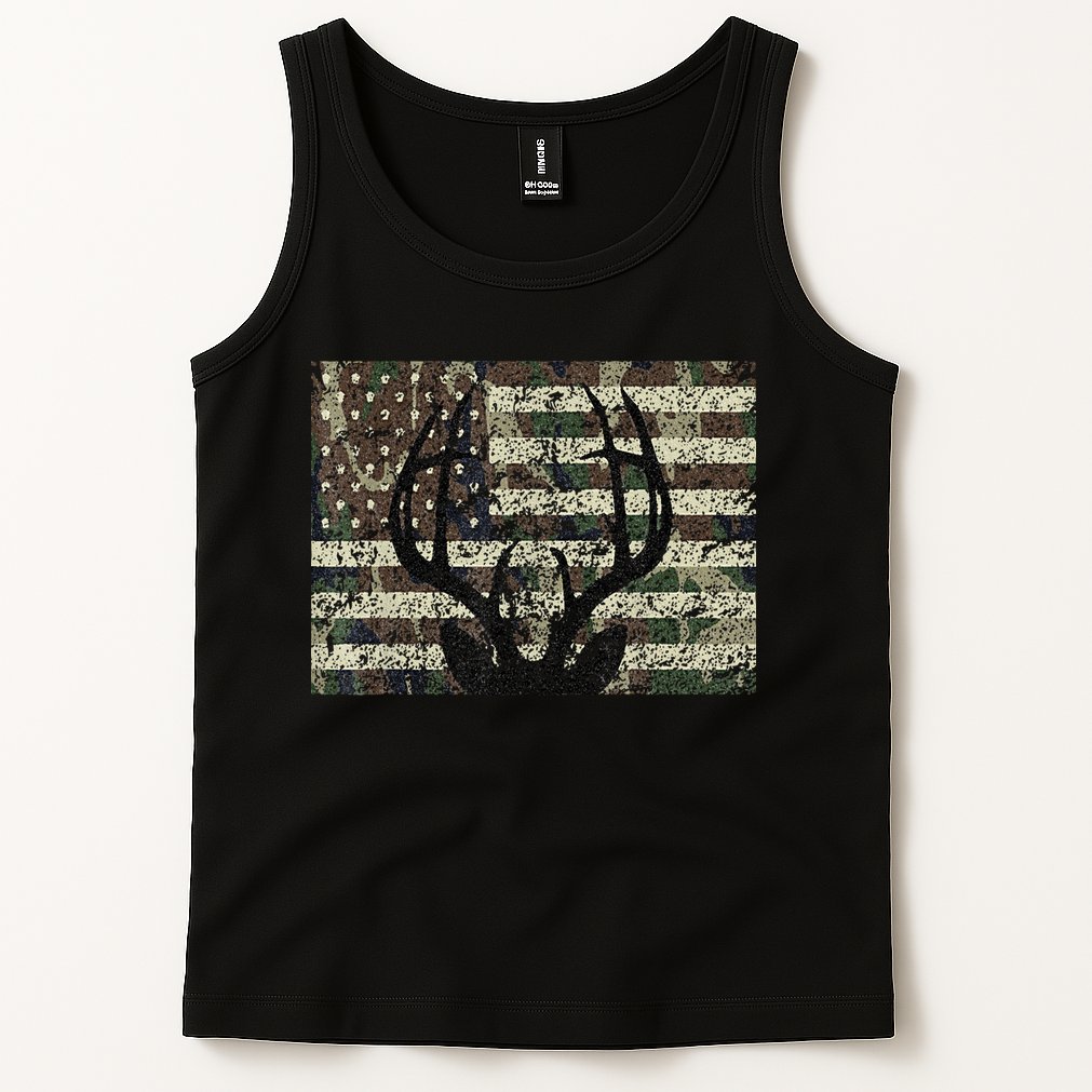 Deer Hunting Camo American Flag Buck Antlers Hunter Country Tank Top