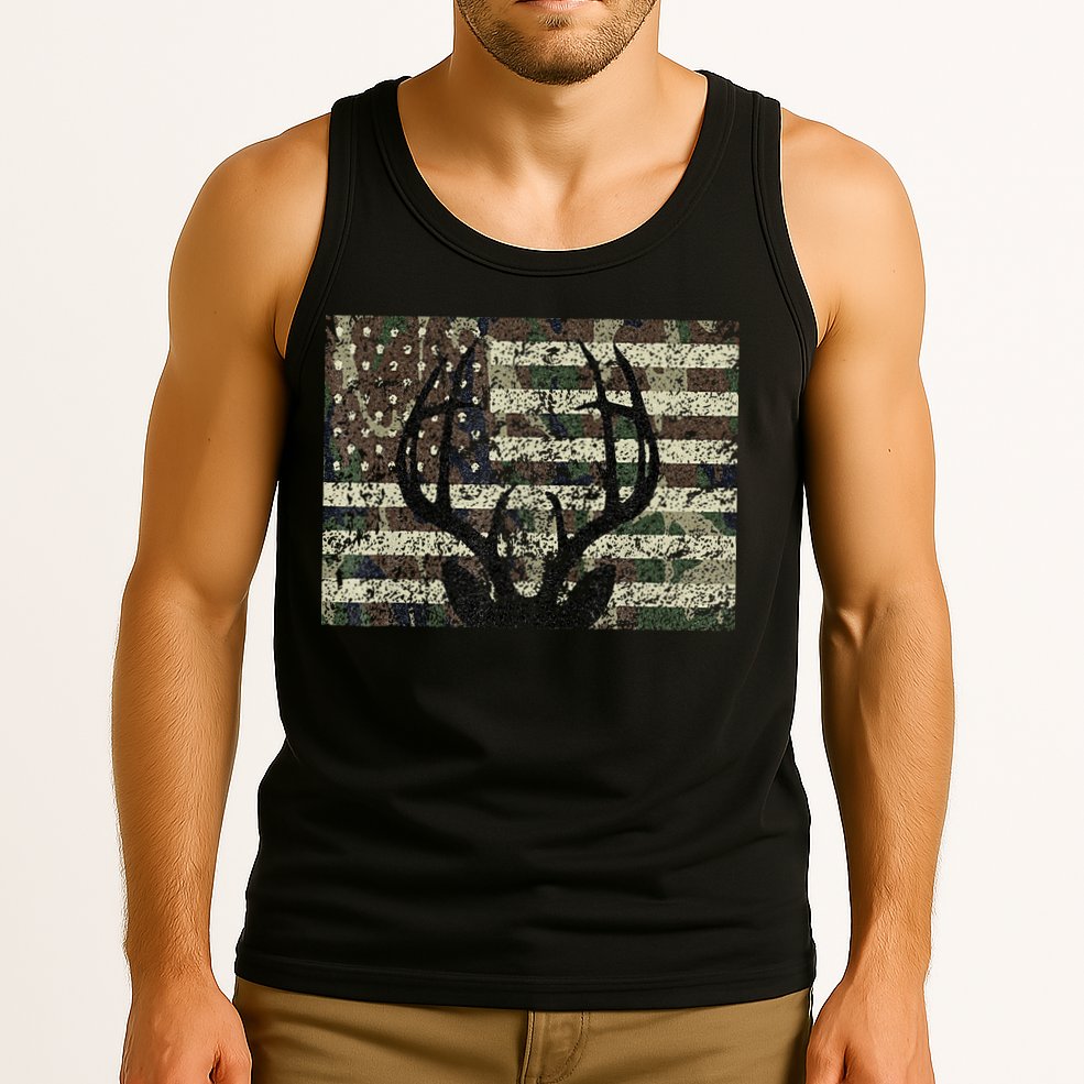 Deer Hunting Camo American Flag Buck Antlers Hunter Country Tank Top