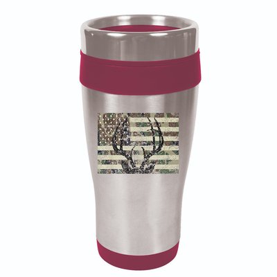 Deer Hunting Camo American Flag Buck Antlers Hunter Country 16oz Travel Tumbler