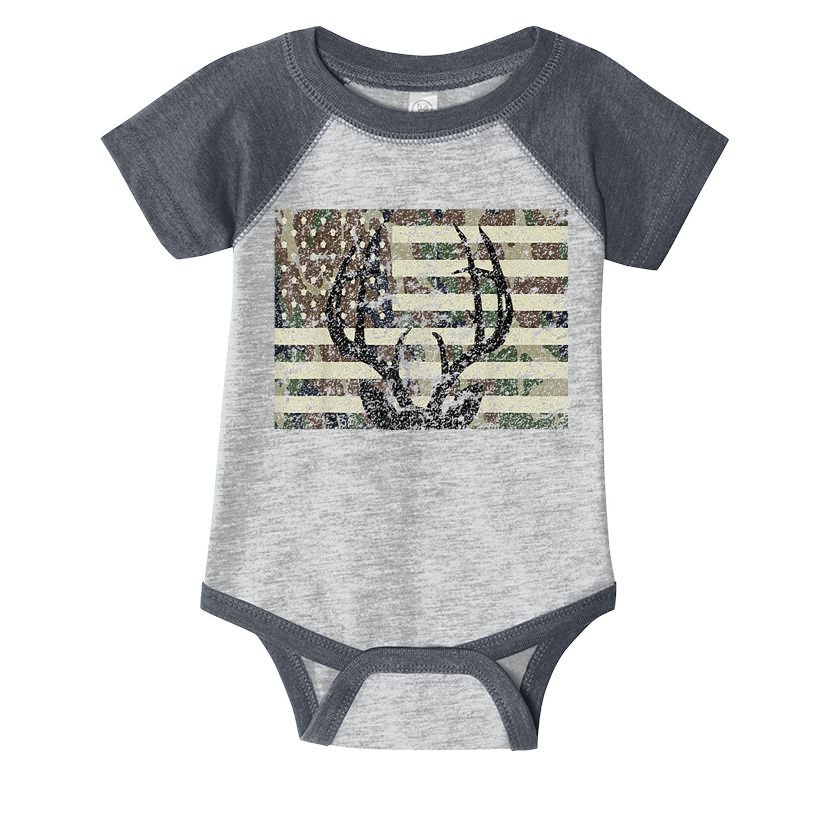Deer Hunting Camo American Flag Buck Antlers Hunter Country Infant Baby Jersey Bodysuit