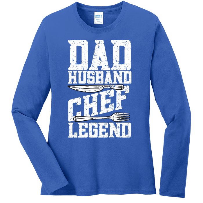 Dad Husband Chef Legend Cook Cooking Funny Chef Gift Ladies Long Sleeve Shirt