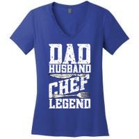 Dad Husband Chef Legend Cook Cooking Funny Chef Gift Women's V-Neck T-Shirt