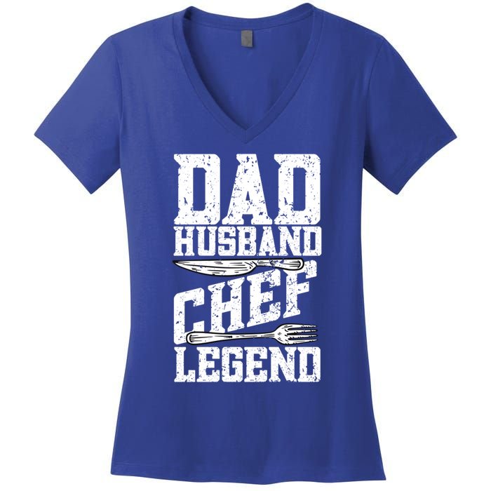 Dad Husband Chef Legend Cook Cooking Funny Chef Gift Women's V-Neck T-Shirt