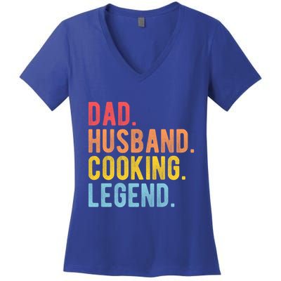 Dad Husband Cooking Legend Retro Chef Dad Gift Women's V-Neck T-Shirt