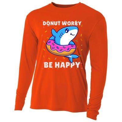 Donut Humor Donut Worry Shark Donuts Funny Donut Doughnut Cool Gift Cooling Performance Long Sleeve Crew