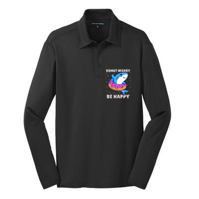 Donut Humor Donut Worry Shark Donuts Funny Donut Doughnut Cool Gift Silk Touch Performance Long Sleeve Polo