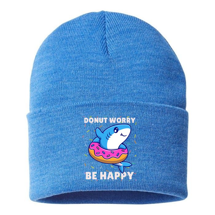 Donut Humor Donut Worry Shark Donuts Funny Donut Doughnut Cool Gift Sustainable Knit Beanie