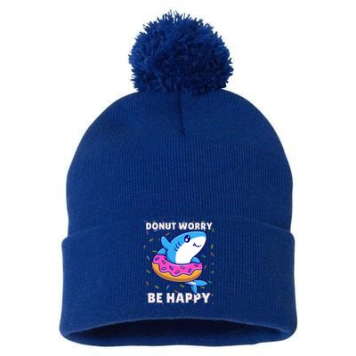 Donut Humor Donut Worry Shark Donuts Funny Donut Doughnut Cool Gift Pom Pom 12in Knit Beanie