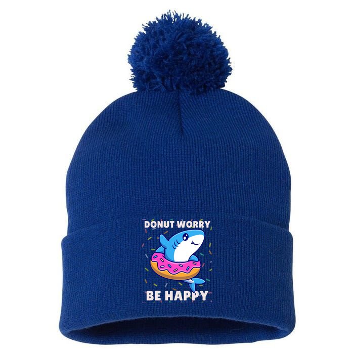 Donut Humor Donut Worry Shark Donuts Funny Donut Doughnut Cool Gift Pom Pom 12in Knit Beanie