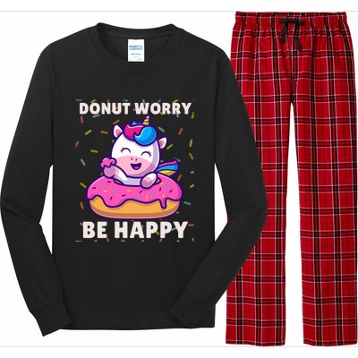 Donut Humor Donut Worry Unicorn Donuts Funny Donut Doughnut Gift Long Sleeve Pajama Set