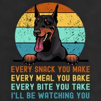 Doberman Hungry Dog Funny Mom Dad I'll be Watching You 7 Panel Mesh Trucker Snapback Hat