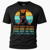 Doberman Hungry Dog Funny Mom Dad I'll be Watching You Cooling Performance Crew T-Shirt
