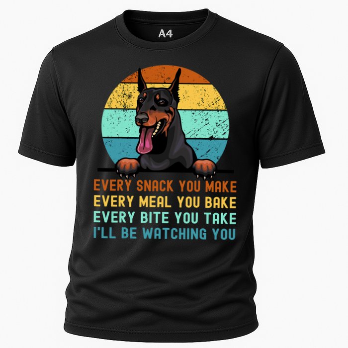 Doberman Hungry Dog Funny Mom Dad I'll be Watching You Cooling Performance Crew T-Shirt