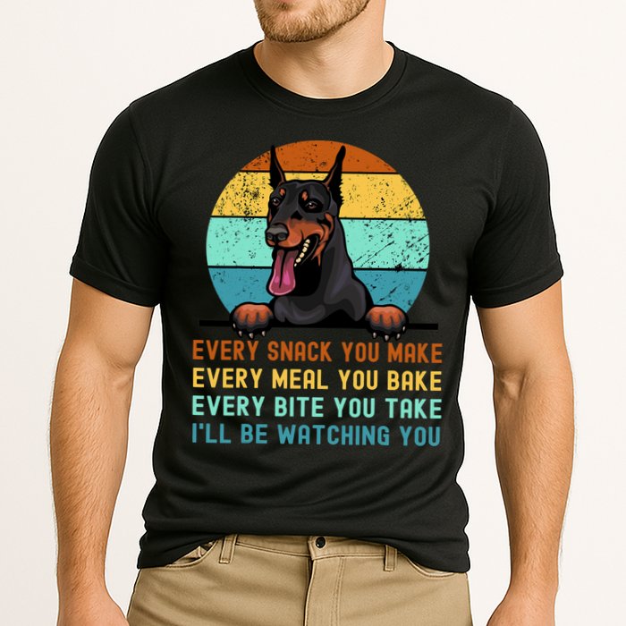 Doberman Hungry Dog Funny Mom Dad I'll be Watching You Cooling Performance Crew T-Shirt