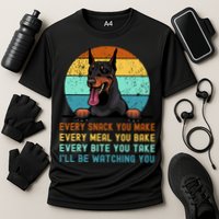 Doberman Hungry Dog Funny Mom Dad I'll be Watching You Cooling Performance Crew T-Shirt